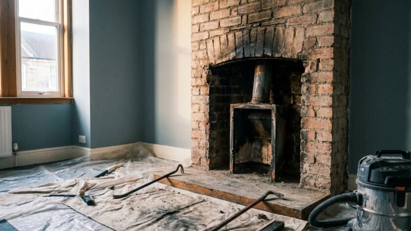 Back boiler removal in an East Kilbride living room